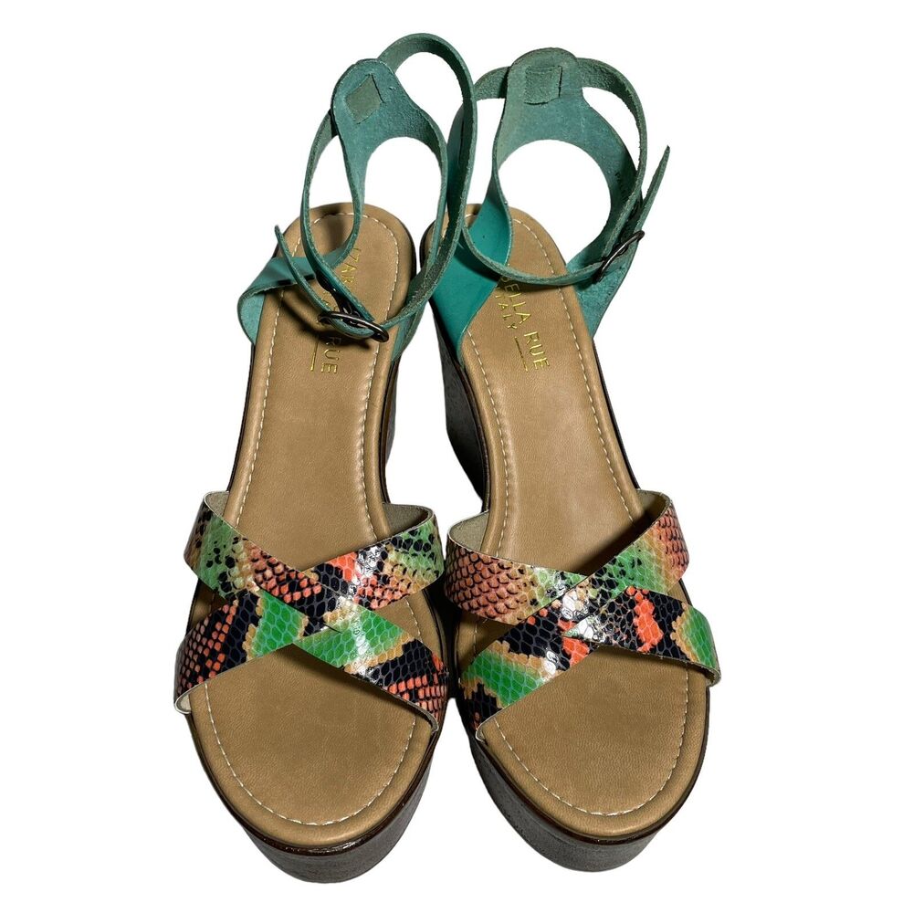 Isabella Rue Palermo Platform Shoe Snakeskin Print Size 10 Aqua Blue Ankle Strap